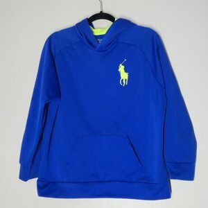 Polo Ralph Lauren Hoodie Mens L Blue Neon Green Big Pony Pullover Sweatshirt
